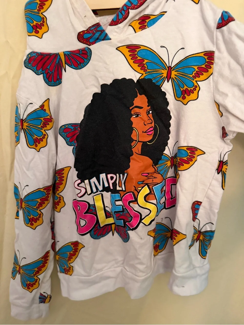On Fire Cotton Simply Blessed Butterflies Girls Hoodie. Sz 12L